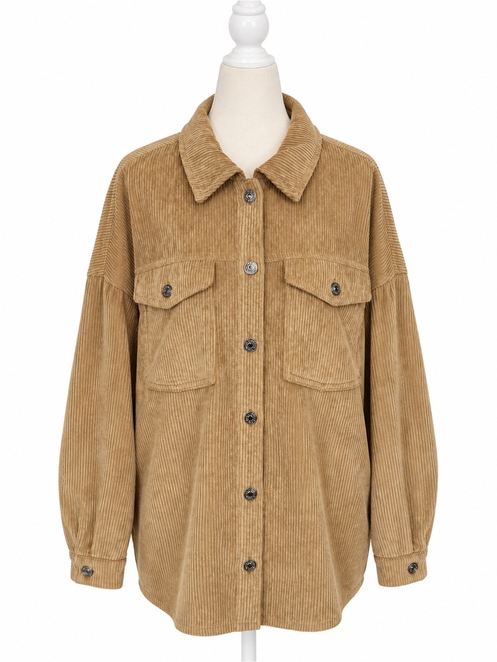 Forever 21 Women’s Beige Corduroy Shacket Oversized Button Front Raw Hem Small